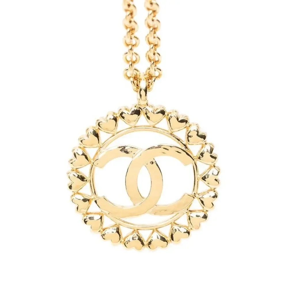 Chanel CC Logo Heart Motif Necklace Gold Plated